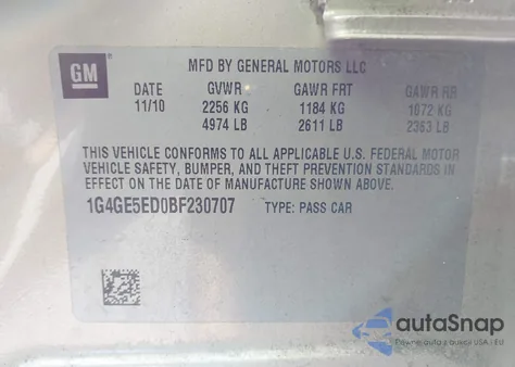 2011 Buick Lacrosse Cxs из США, поврежденный, VIN 1G4GE5ED0BF230707